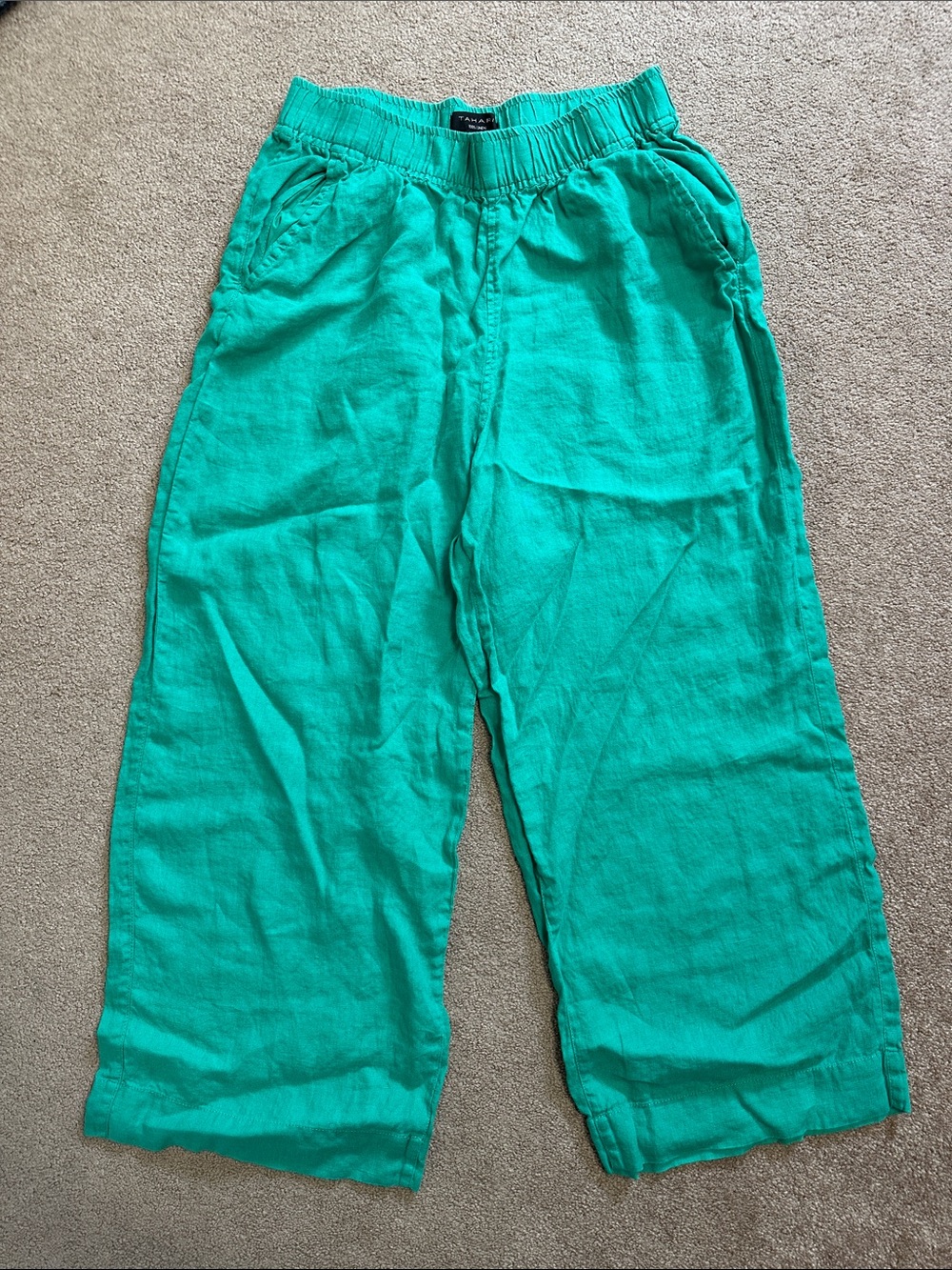 Tahari Teal Wide-Leg Linen-Blend Pants